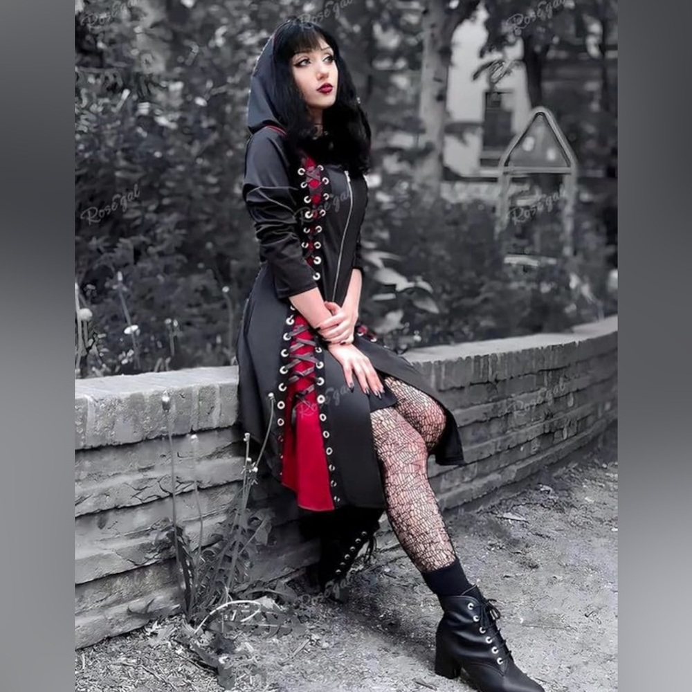 Gothic Punk Hooded Coat - Size Small
